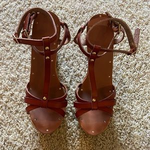 Madden Girl platform wedge sandals.  Color cognac.  Size 8.5